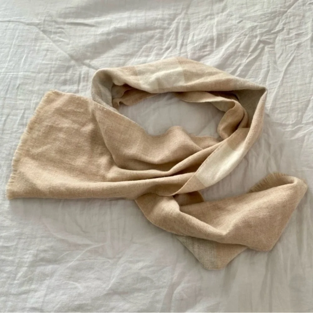 Kuna Luxury Scarf Shawl Baby Alpaca Beige Grey Checkered Fringe Wool OS